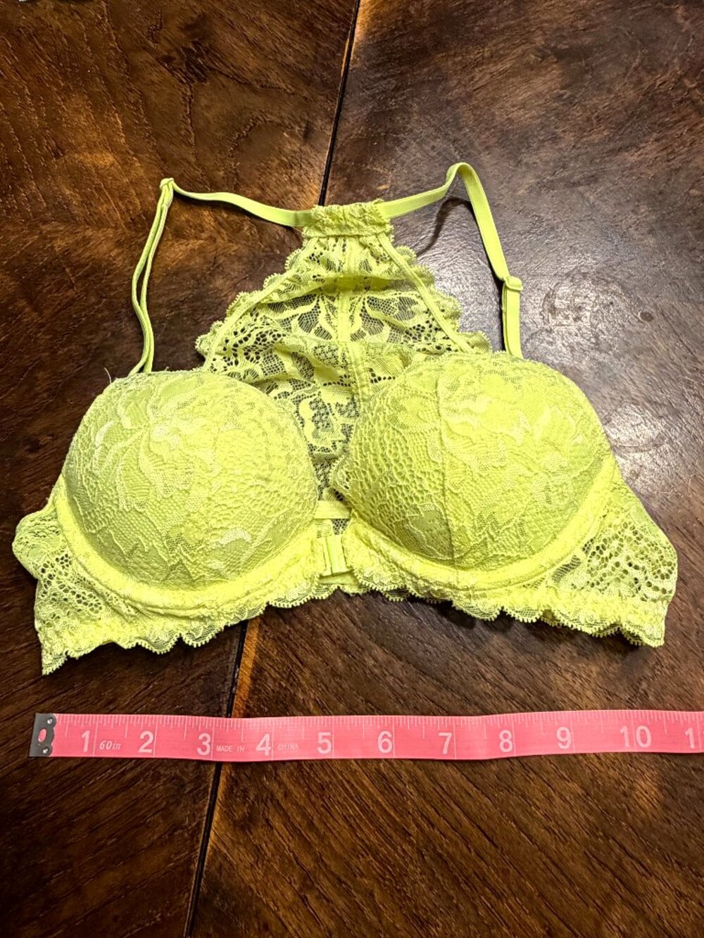 Victoria's Secret PINK 32A Push Up Bra Date Racerback Front Close Lime Yellow